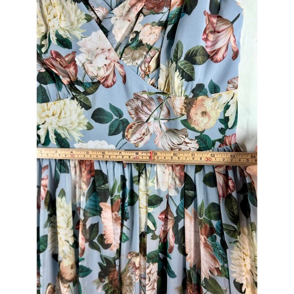 Floral V-Neck Maxi Dress Sleeveless Crystal Brooch Dusty Blue Formal NWT sz 4 - Picture 11 of 16